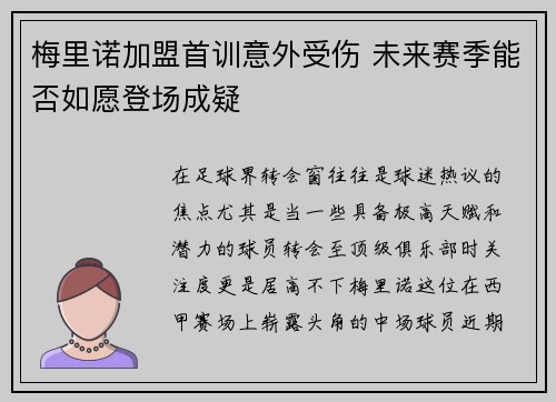 梅里诺加盟首训意外受伤 未来赛季能否如愿登场成疑 梅里诺加盟首训意外受伤 未来赛季能否如愿登场成疑